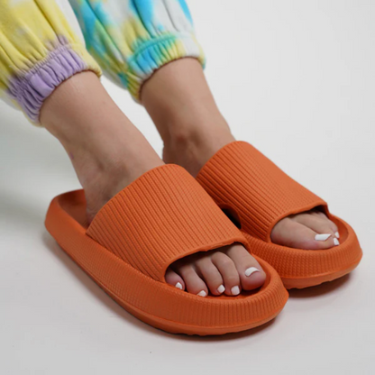Women’s Slippers – Cushioned Sole – Ribbed Upper – Open Toe Slip-On Design