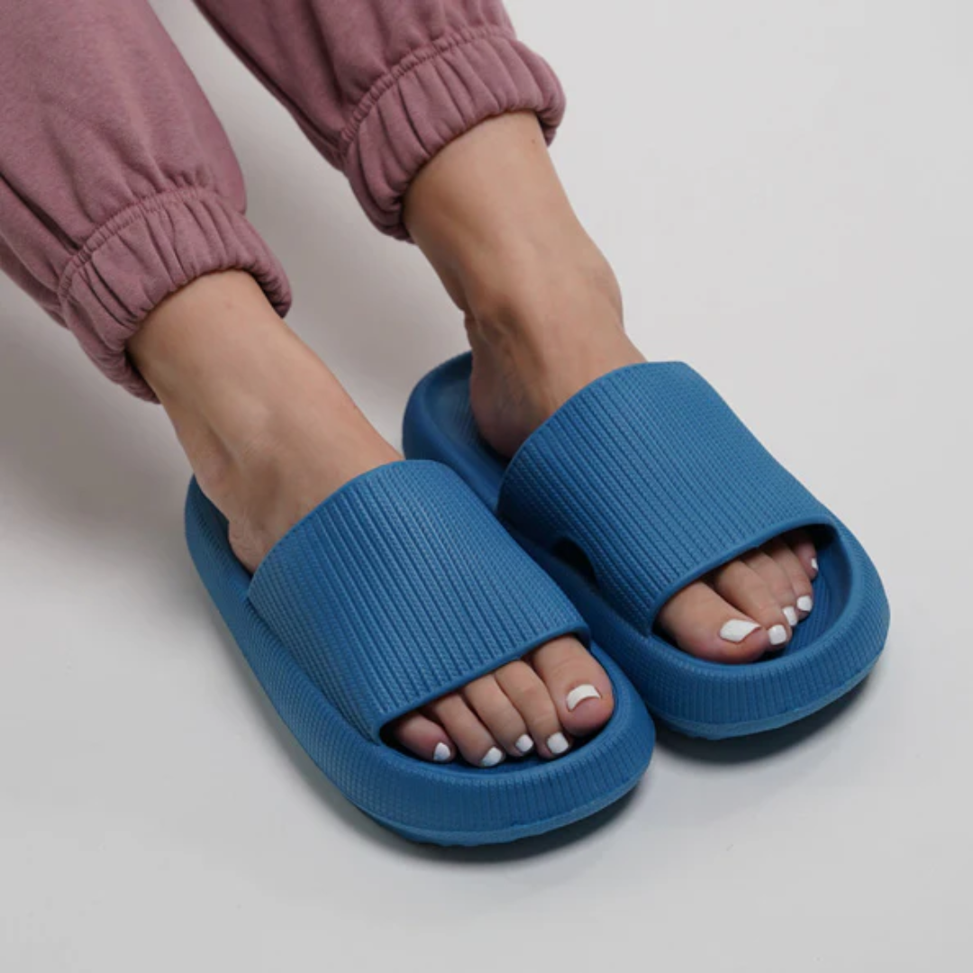 Women’s Slippers – Cushioned Sole – Ribbed Upper – Open Toe Slip-On Design