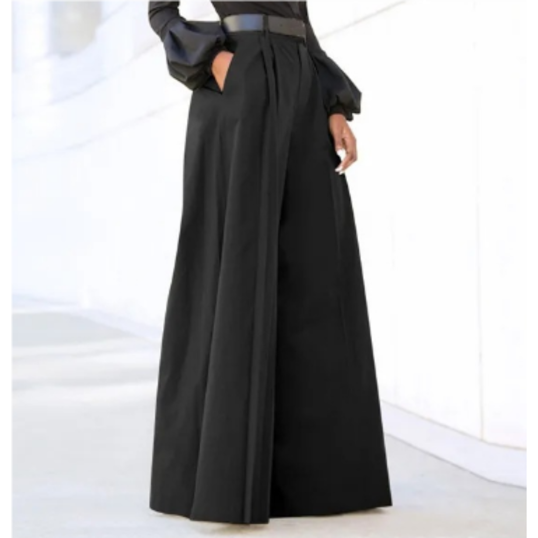 Women’s Wide-Leg Pants – High Waist – Relaxed Fit – Pleated Front – Lightweight Cotton