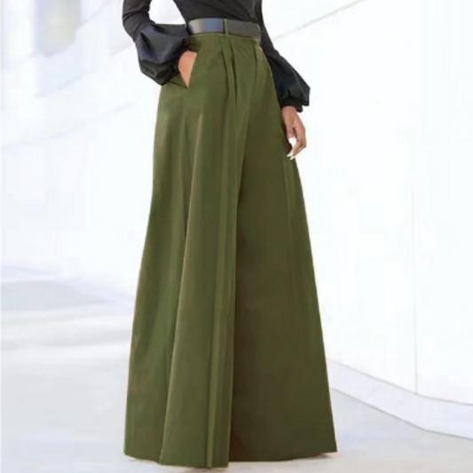 Women’s Wide-Leg Pants – High Waist – Relaxed Fit – Pleated Front – Lightweight Cotton