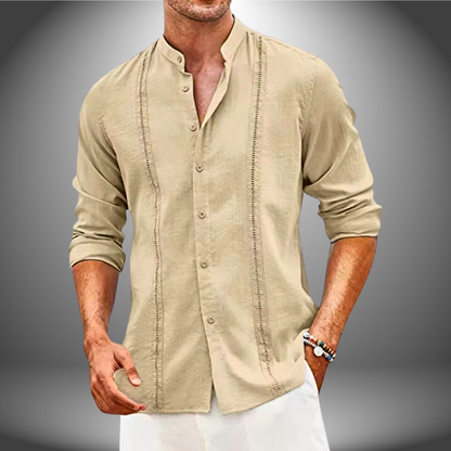 Men’s Slim Fit Shirt – Breathable Blend – Mandarin Collar – Button Front Long Sleeve
