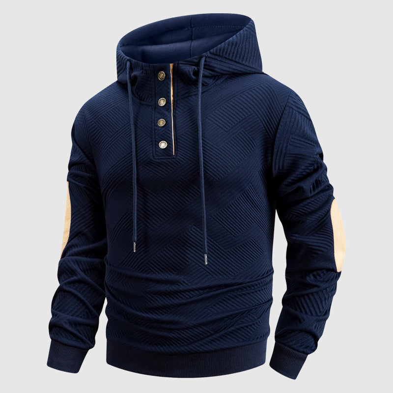 Charlie Geometric Hooded Henley Hoodie | Button Front Drawstring Hoodie