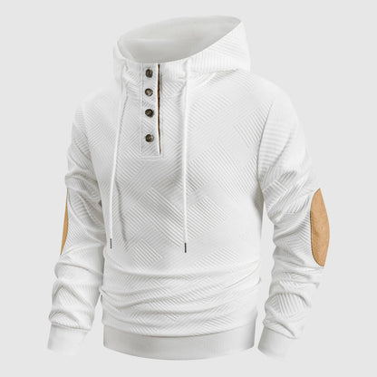 Charlie Geometric Hooded Henley Hoodie | Button Front Drawstring Hoodie