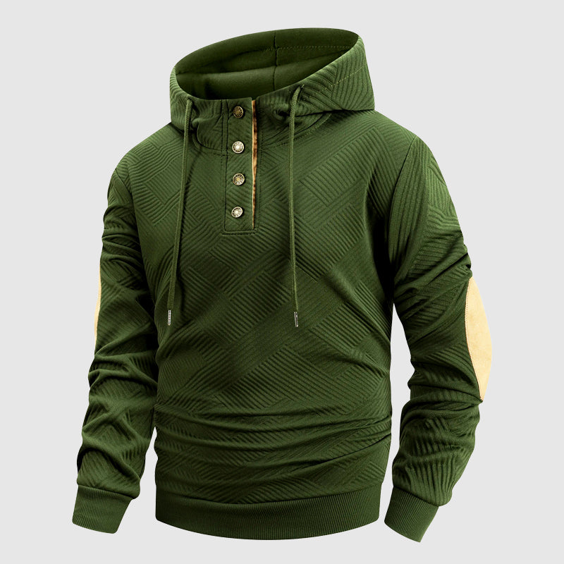 Charlie Geometric Hooded Henley Hoodie | Button Front Drawstring Hoodie