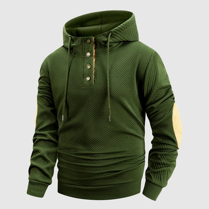 Charlie Geometric Hooded Henley Hoodie | Button Front Drawstring Hoodie