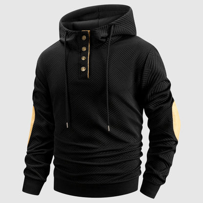 Charlie Geometric Hooded Henley Hoodie | Button Front Drawstring Hoodie