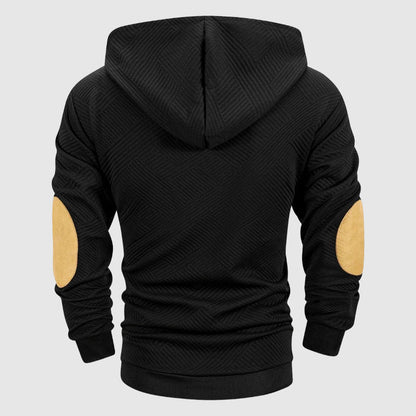 Charlie Geometric Hooded Henley Hoodie | Button Front Drawstring Hoodie