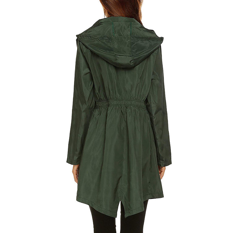 Women’s Raincoat – Water-Resistant – Cinched Waist – Hooded – Lightweight Packable