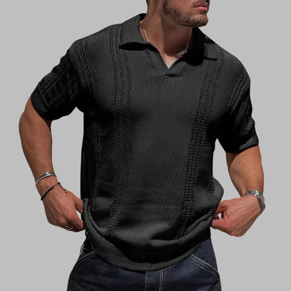 Men’s Polo Shirt – Soft Knit Cotton – Regular Fit – Cable Texture – Short Sleeve