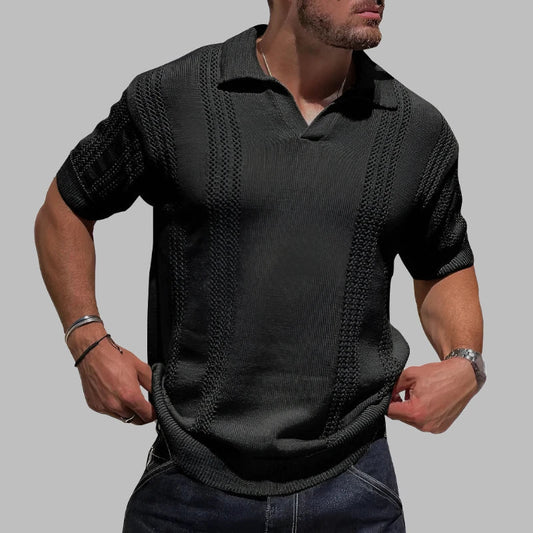 Men’s Polo Shirt – Soft Knit Cotton – Regular Fit – Cable Texture – Short Sleeve