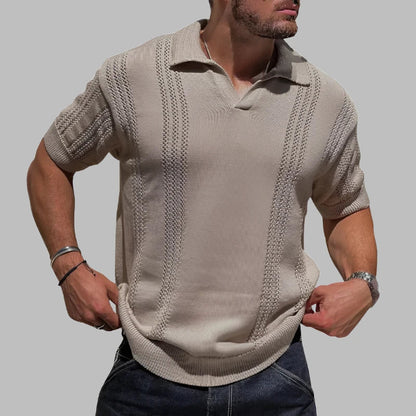 Men’s Polo Shirt – Soft Knit Cotton – Regular Fit – Cable Texture – Short Sleeve