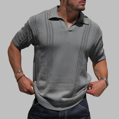 Men’s Polo Shirt – Soft Knit Cotton – Regular Fit – Cable Texture – Short Sleeve