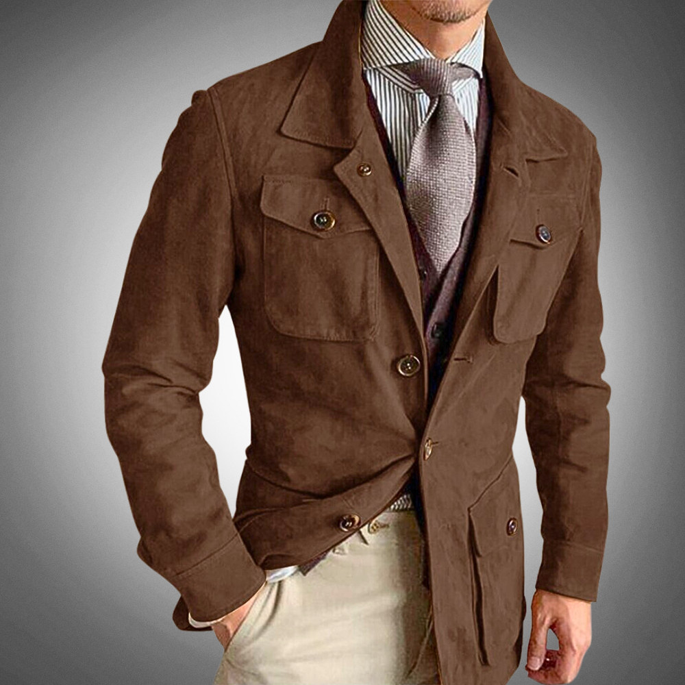 Men’s Jacket – Tailored Fit – Wool-Feel Fabric – Button Closure – Smart Casual Style