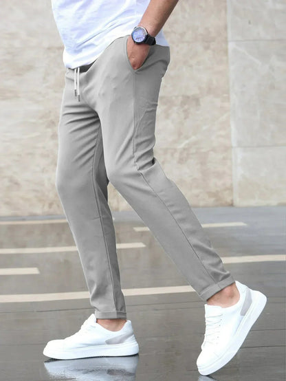 Men’s Slim Fit Pants – Cotton Blend – Elastic Waist – Drawstring – Full Length
