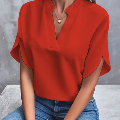 Women’s Blouse – Relaxed Fit – Silk Look – V-Neck – Flared Sleeves – Soft Drape