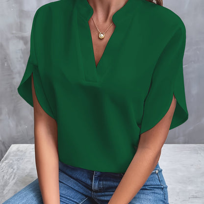Women’s Blouse – Relaxed Fit – Silk Look – V-Neck – Flared Sleeves – Soft Drape