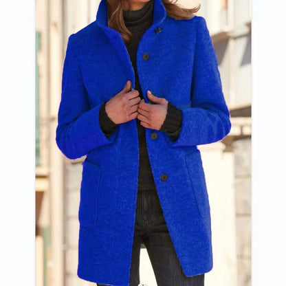 Women’s Coat - Wool Blend - Tailored Fit - High Collar - Front Pockets