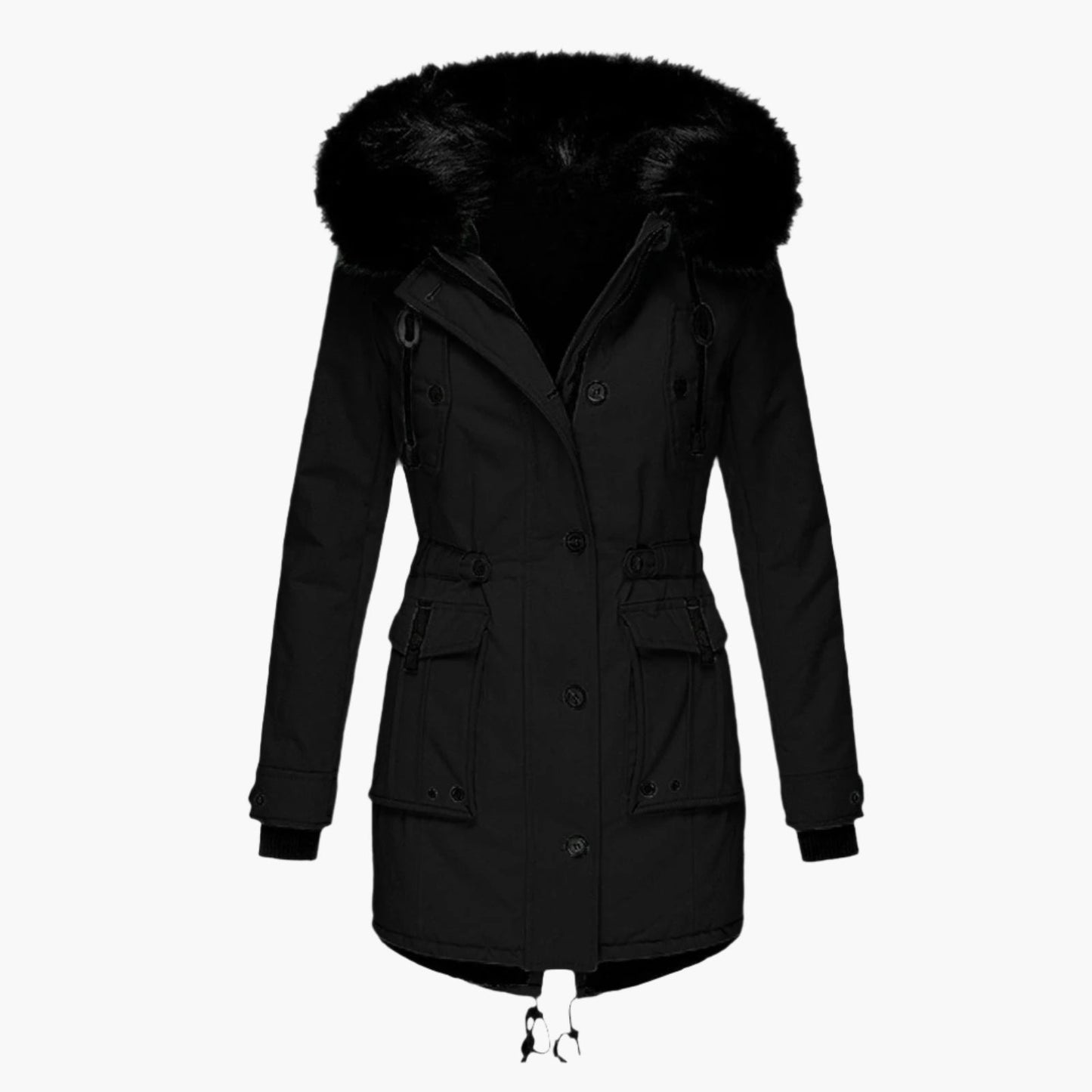 Siesta Hooded Parka Coat | Fur Trim Button Front Mid-Thigh Coat