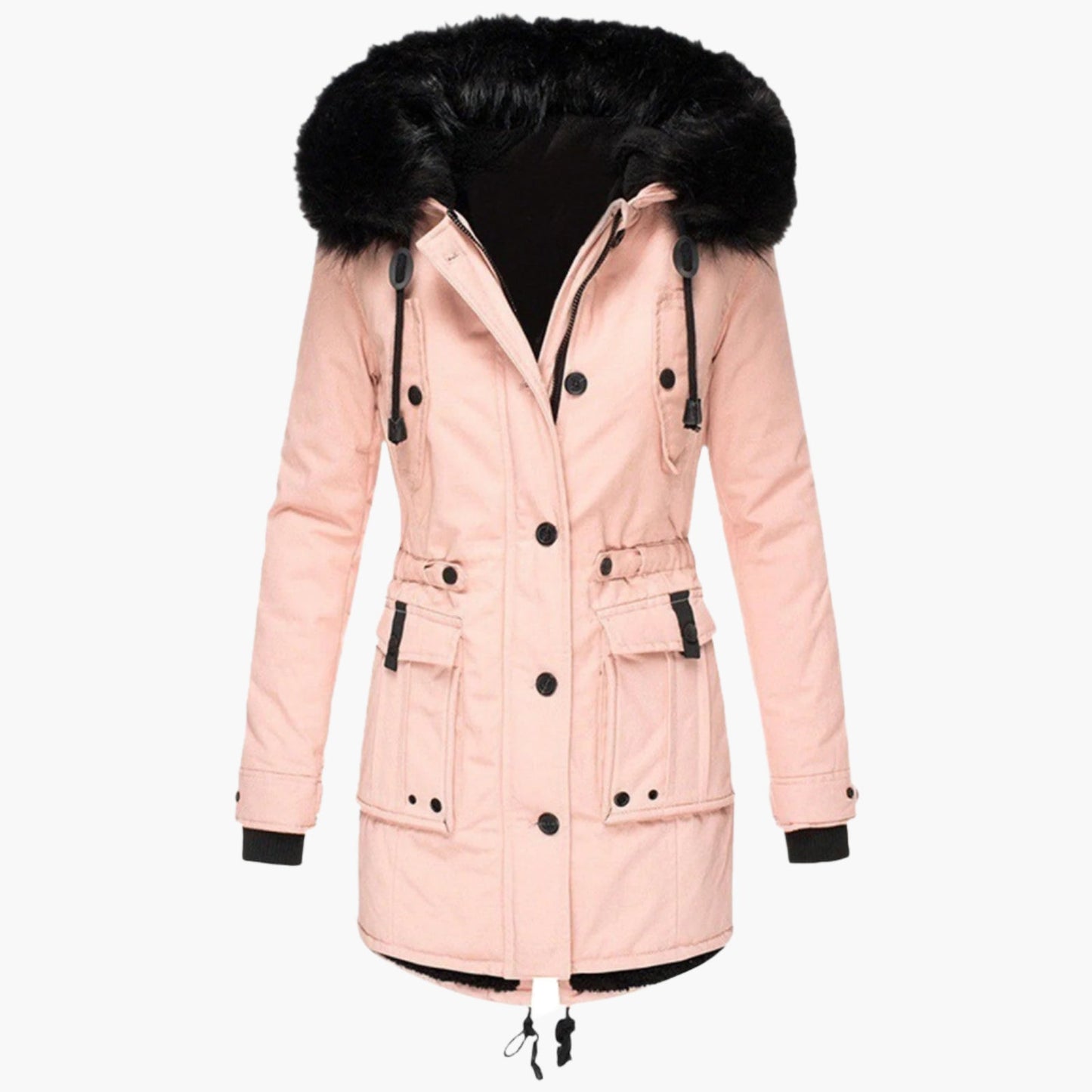 Siesta Hooded Parka Coat | Fur Trim Button Front Mid-Thigh Coat
