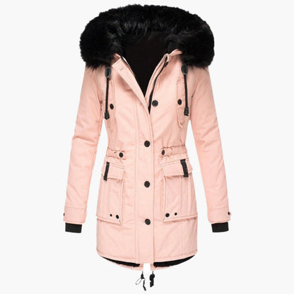 Siesta Hooded Parka Coat | Fur Trim Button Front Mid-Thigh Coat