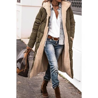 Women's Long Coat - Quilted - Oversized Fit - Plush Lining - Open Front