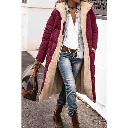 Women's Long Coat - Quilted - Oversized Fit - Plush Lining - Open Front