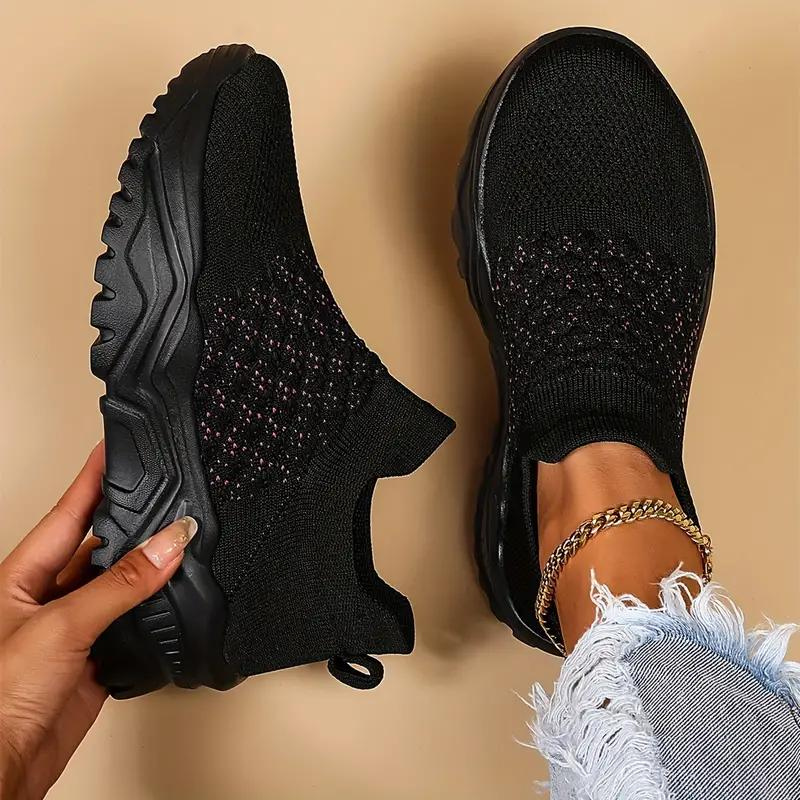 Women’s Slip-On Sneakers – Knit Ribbed Upper – Cushioned Sole – Sock-Like Fit