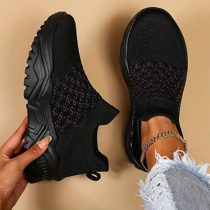 Women’s Slip-On Sneakers – Knit Ribbed Upper – Cushioned Sole – Sock-Like Fit
