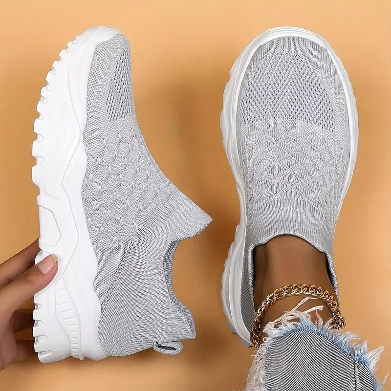 Women’s Slip-On Sneakers – Knit Ribbed Upper – Cushioned Sole – Sock-Like Fit