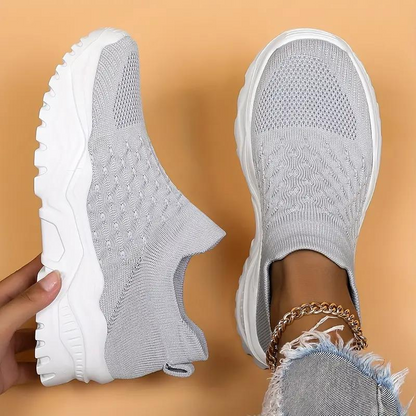 Women’s Slip-On Sneakers – Knit Ribbed Upper – Cushioned Sole – Sock-Like Fit