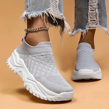 Women’s Slip-On Sneakers – Knit Ribbed Upper – Cushioned Sole – Sock-Like Fit