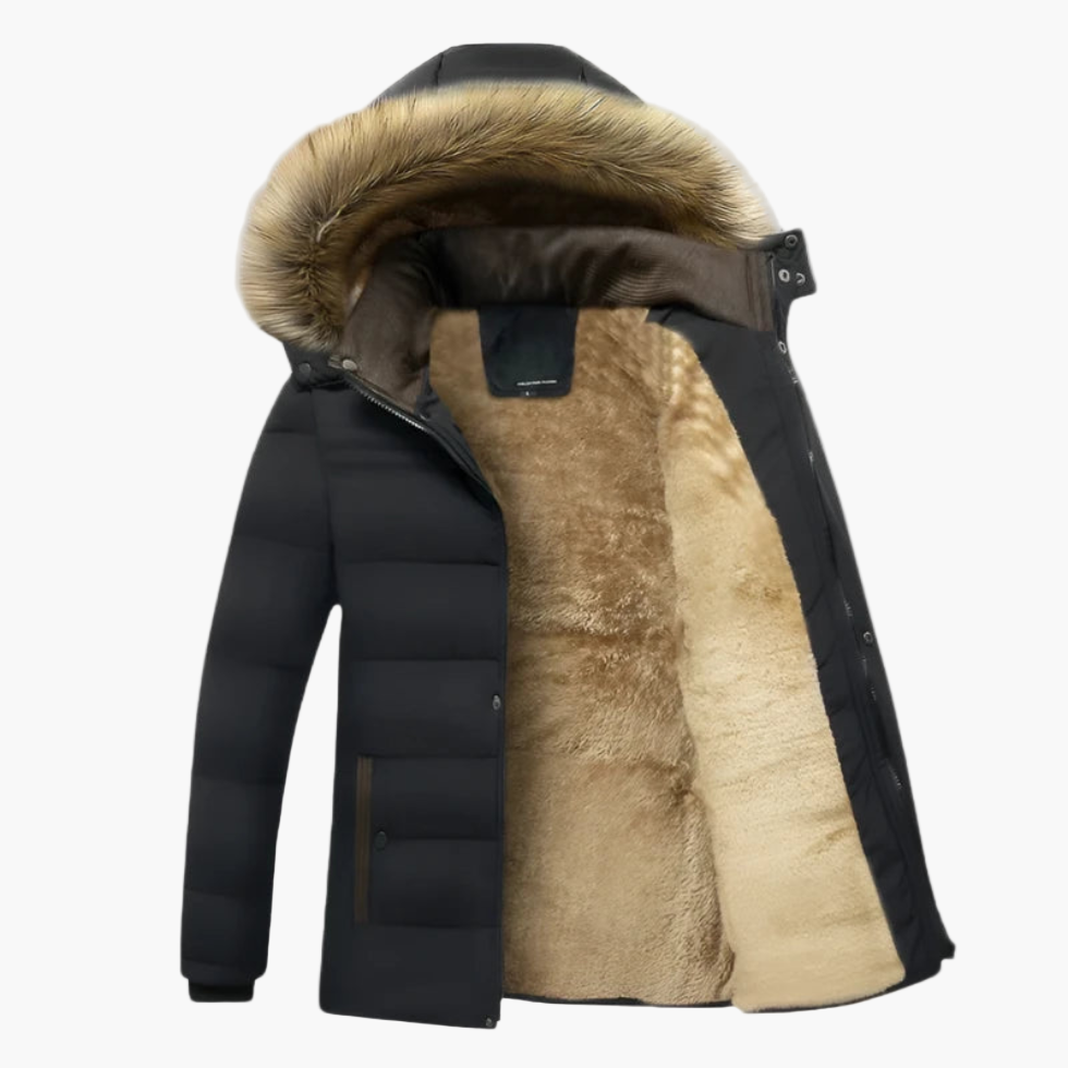 Leo Hooded Quilted Parka | Fur Trim Button Front Parka