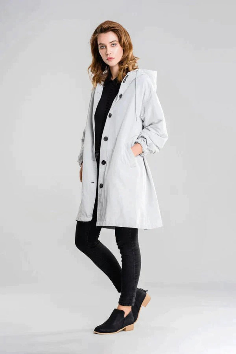 Daisy Hooded Coat | Button Front Side Pockets Coat