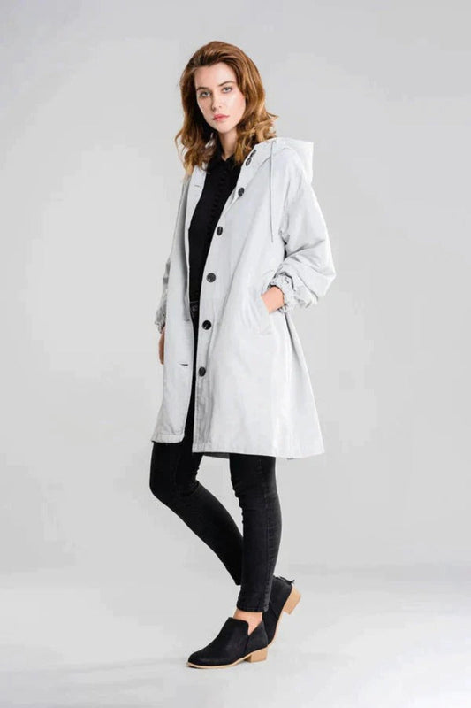 Daisy Hooded Coat | Button Front Side Pockets Coat