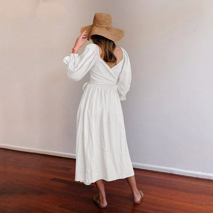 Women's Midi Dress - Square Neck - Puff Sleeves - Smocked Back - Flowy Lightweight Fabric