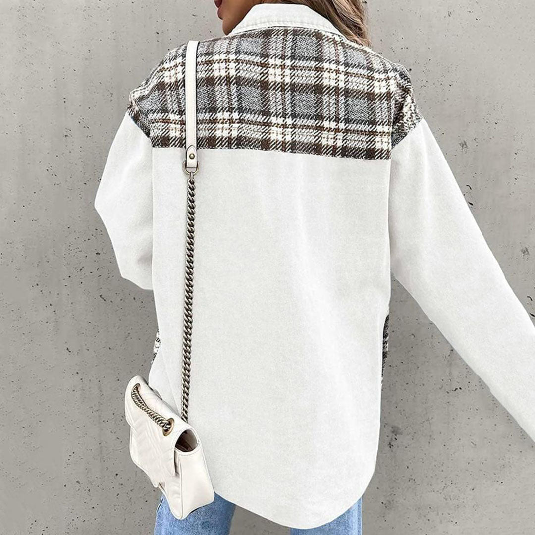 Women’s Casual Jacket – Relaxed Fit – Cotton Blend – Mixed Pattern – Button Front