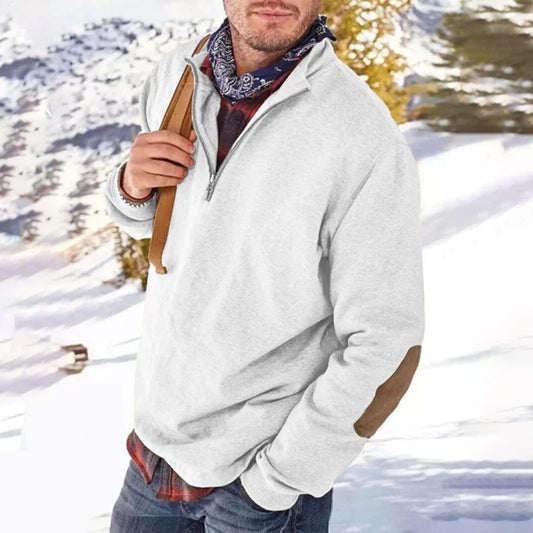 Men’s Sweater – Relaxed Fit – Soft Knit – Half Zip – Elbow Patch – Ribbed Hem
