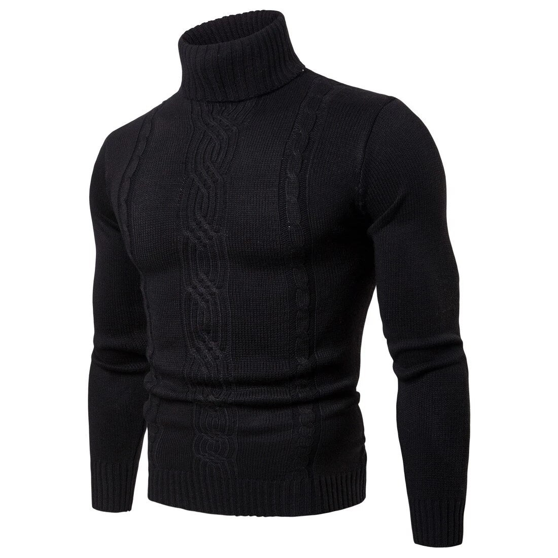 Men’s Turtleneck Sweater - Cable Knit - Slim Fit - Ribbed Cuffs and Hem - Soft Knit Warmth