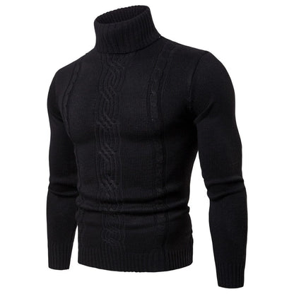 Men’s Turtleneck Sweater - Cable Knit - Slim Fit - Ribbed Cuffs and Hem - Soft Knit Warmth