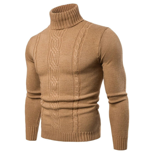 Men’s Turtleneck Sweater - Cable Knit - Slim Fit - Ribbed Cuffs and Hem - Soft Knit Warmth