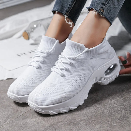 Women’s Sports Sneakers – Breathable Knit – Cushioned Sole – Orthopedic Support – Lace-Up Fit