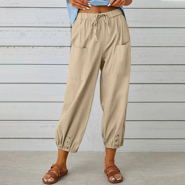 Women’s Casual Pants – Loose Fit – Breathable Blend – Elastic Waist – Ankle Length