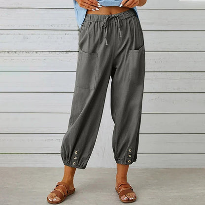 Women’s Casual Pants – Loose Fit – Breathable Blend – Elastic Waist – Ankle Length