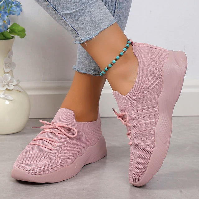Women’s Slip-On Sneakers – Breathable Knit – Cushioned Sole – Flexible Fit