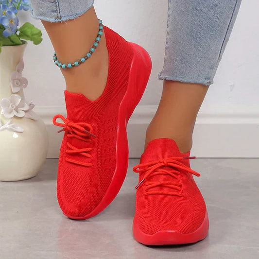 Women’s Slip-On Sneakers – Breathable Knit – Cushioned Sole – Flexible Fit