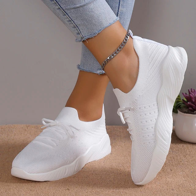 Women’s Slip-On Sneakers – Breathable Knit – Cushioned Sole – Flexible Fit