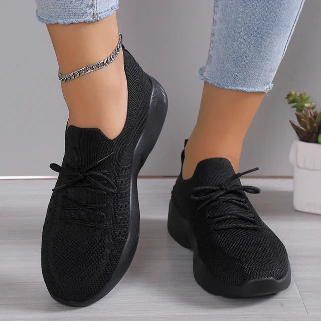 Women’s Slip-On Sneakers – Breathable Knit – Cushioned Sole – Flexible Fit