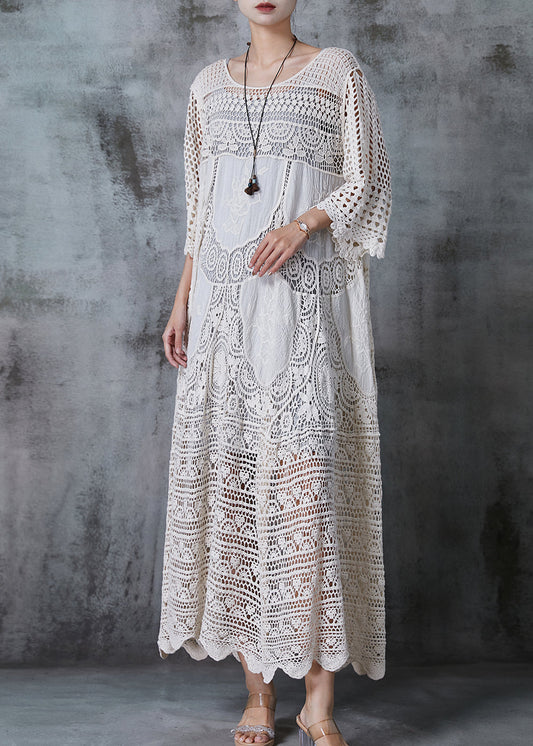 Women’s Long Dress – Oversized Fit – Hollow-Out Lace – Breathable Luxury Fabric