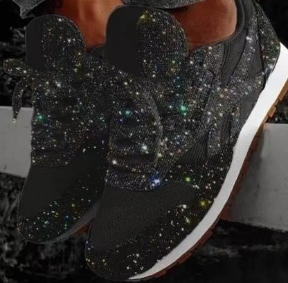 Women’s Casual Sneakers – Glitter Sequin Finish – Low Cut – Lace Up – Sparkling Style