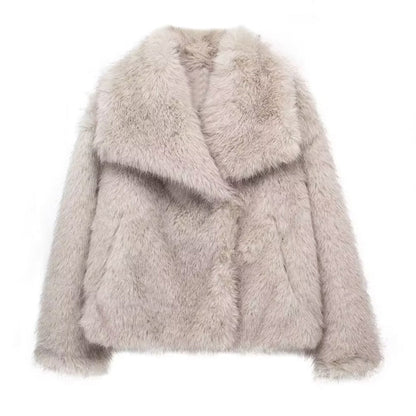 Isla Oversized Faux Fur Coat | Oversized Collar Button Coat